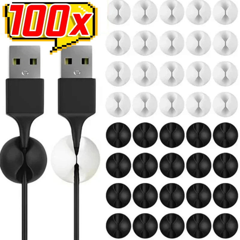 10/100pcs Mini Silicone Fixer Cable Clips Organizer Desk Self Adhesive USB Charging Winder Wire Cord Holder Earphone Protectors