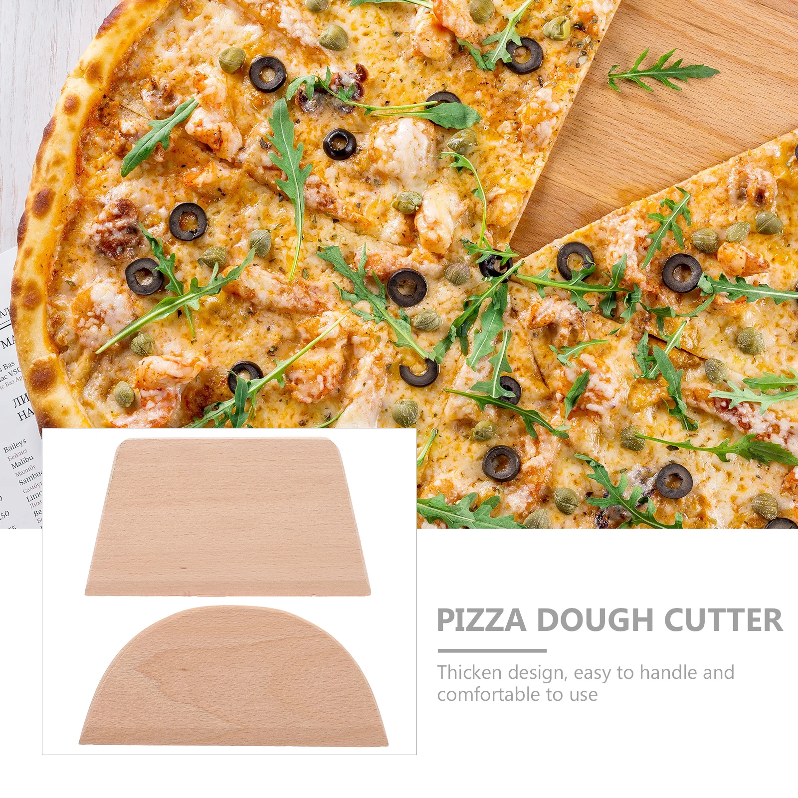 

2Pcs Wooden Dough Scraper Thick Design Kitchen Gadget for Griddle Grill Pizza Dough Cutter Home Restaurant