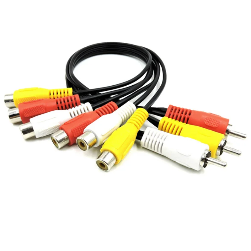 25CM 1.5M 3 RCA męski na 6 RCA rozgałęziacz wtyczek żeńskich 3RCA rozszerzenia Audio TV wideo DVD Adapter AV kabel typu Jack przewód