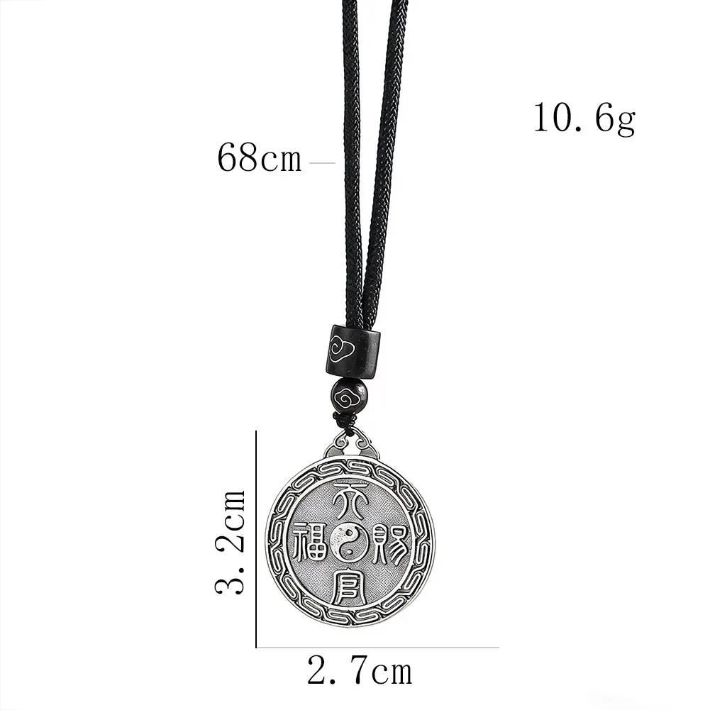 White Brass Fortune Necklace Circular Tai Chi Gossip Amulet Laser Engraving Ornament Healing Jewellery Pendant Birthday Present