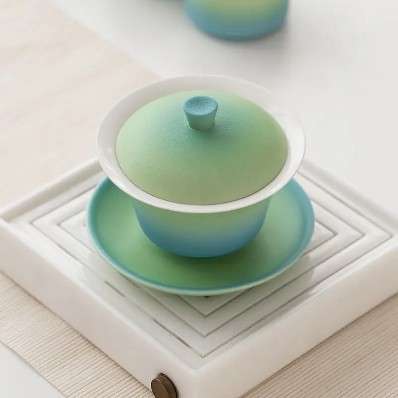 

Yangzhi Jade White Porcelain Sancai Lid Bowl Ceramic Teapot Kung Fu Tea Set Home Tea Bowl Accessories Tea Leaks 2 pieces