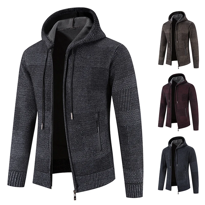 Men\'s Winter Thickened Cardigan Faux Fur Mink Sweater Cold Blouse Male Overcoat Hooded Plus Velvet Parkas Zip Outwear