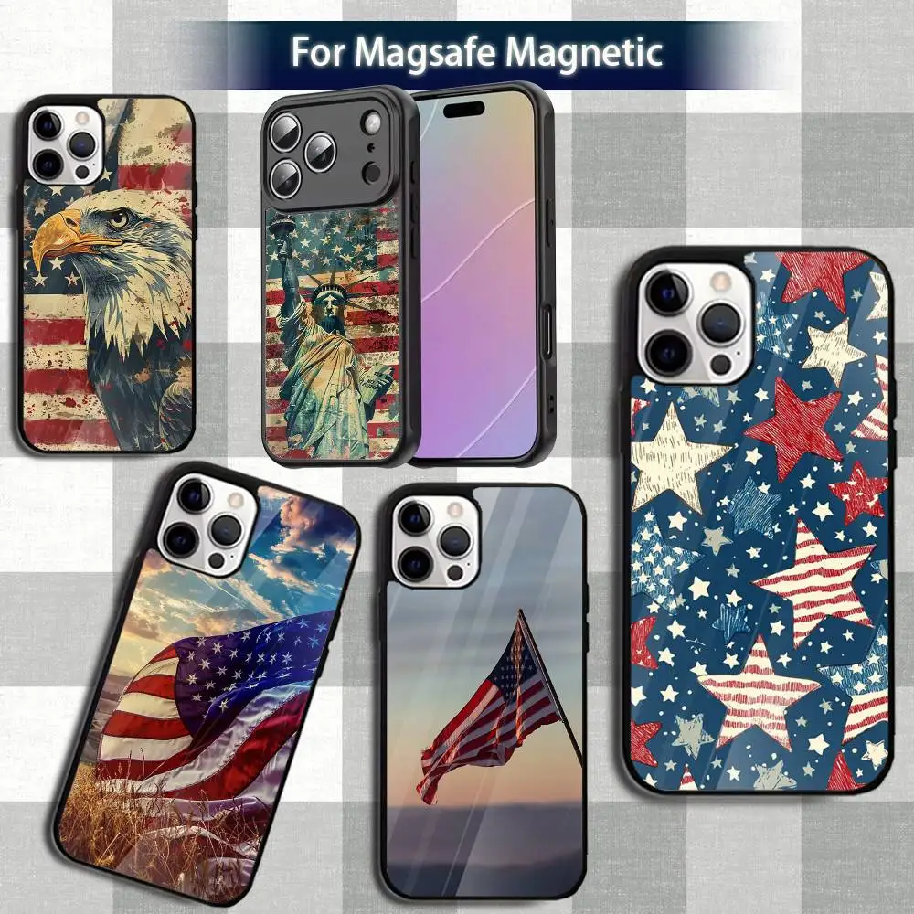 حافظة هاتف بعلم أمريكا U-USA لهواتف iPhone 13,12,15,17,11,16,14,Pro,Max,Plus,Mini,Magsafe,حافظة شحن لاسلكية مغناطيسية #1