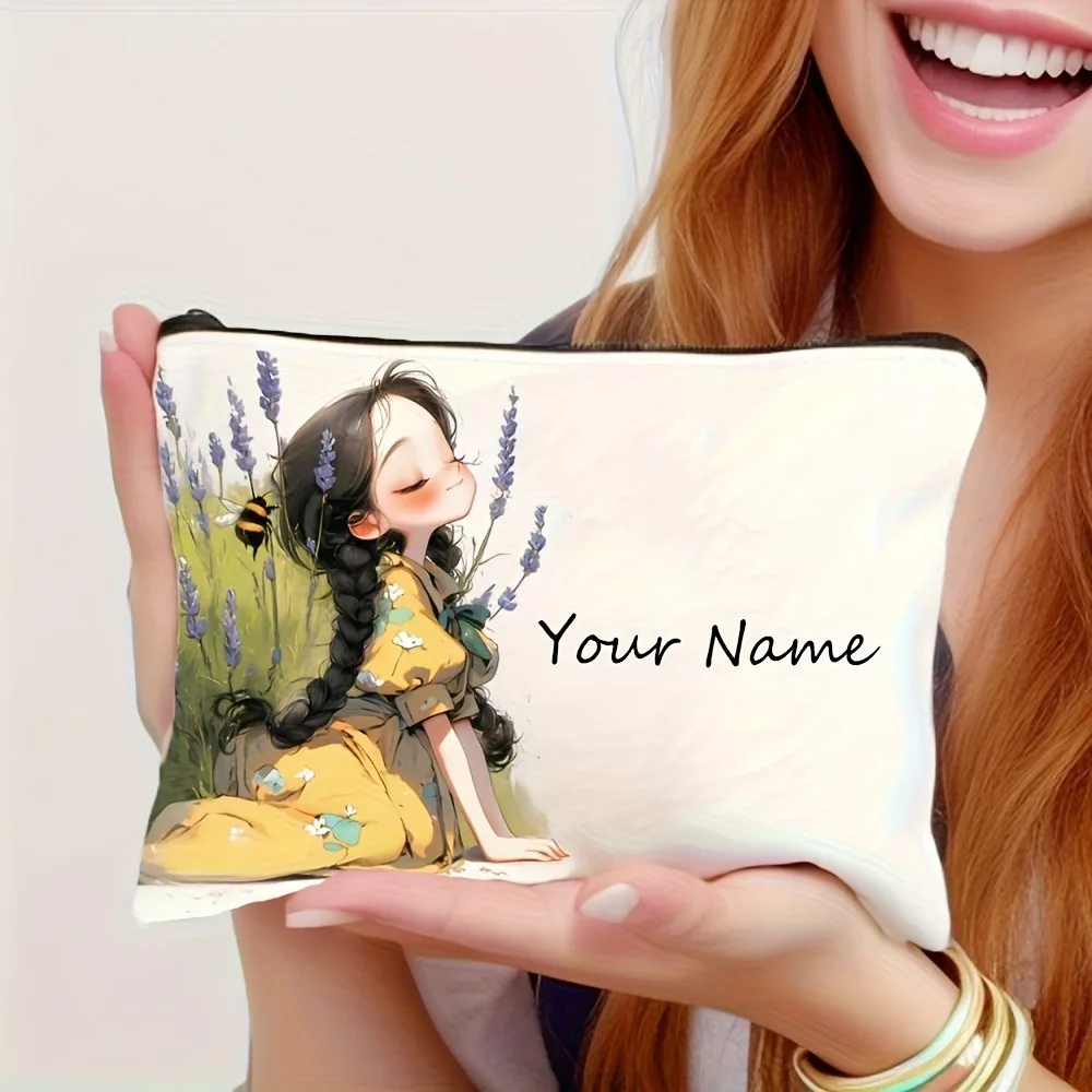 Chic Custom Name Unique Vintage Cute Floral Makeup Bags for Girls Cosmetic Pouch Toiletry Bag Pencil Case Travel Storage Handbag