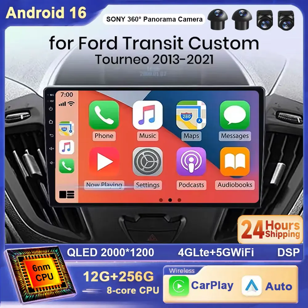 For Ford Tourneo Custom 1 I Transit 2012-2021 Android 16 For Qualcomm Snapdragon Navigation 4G Multimedia Player Auto Carplay
