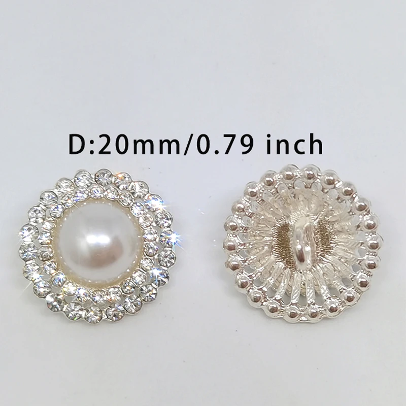 20MM Luxury Pearl Rhinestone Buttons Of Clothing Fashion Decor Metal Round Button Silver Button Sewing Accessories Apparel DIY