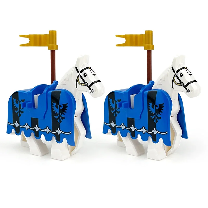 Medieval standard bearer bricks Military Flag Banner bearer Soldier Horse Vest Lion Eagle Castle Knight Figure Battle Cavalry he