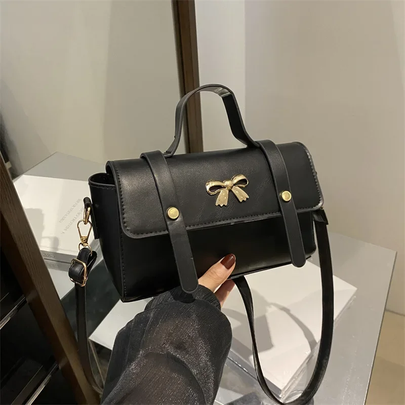 summer new trend fashion bow decoration small square bag women's simple casual commuter shoulder messenger bag