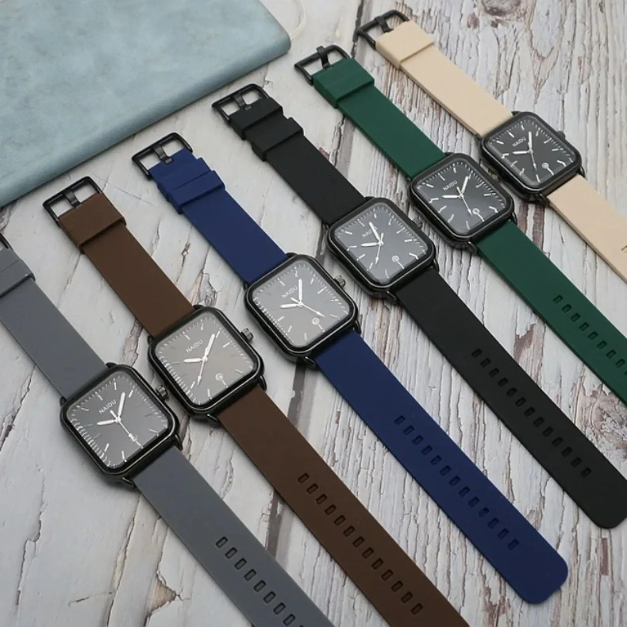 ساعة سيليكون مستطيلة مع تقويم للذكور والأنثى ، ساعة كوارتز بسيطة للطالب ، حزام الموضة