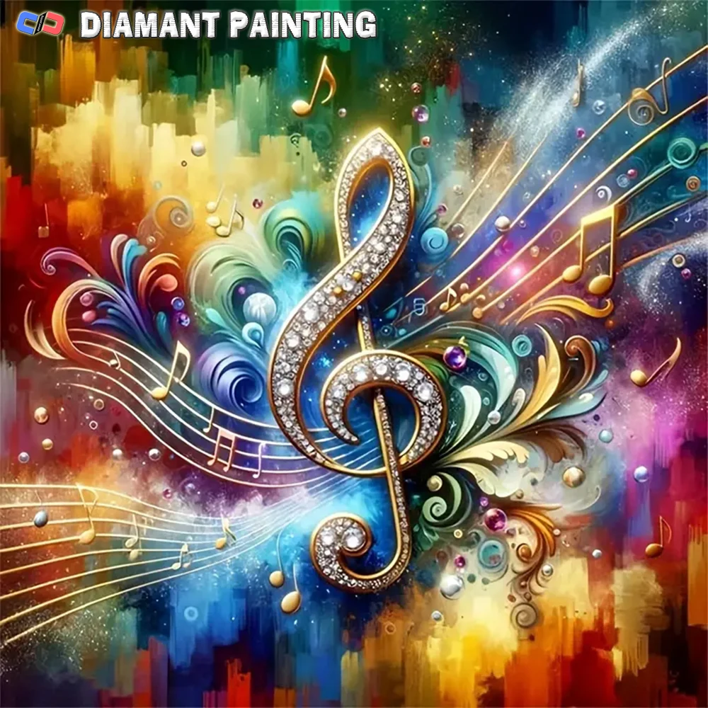 5D New Art Diamond Colored Musical Notes Painting Kit, Acrylic Diamond Art Set with Colorful Abstract Design, No Frame Included