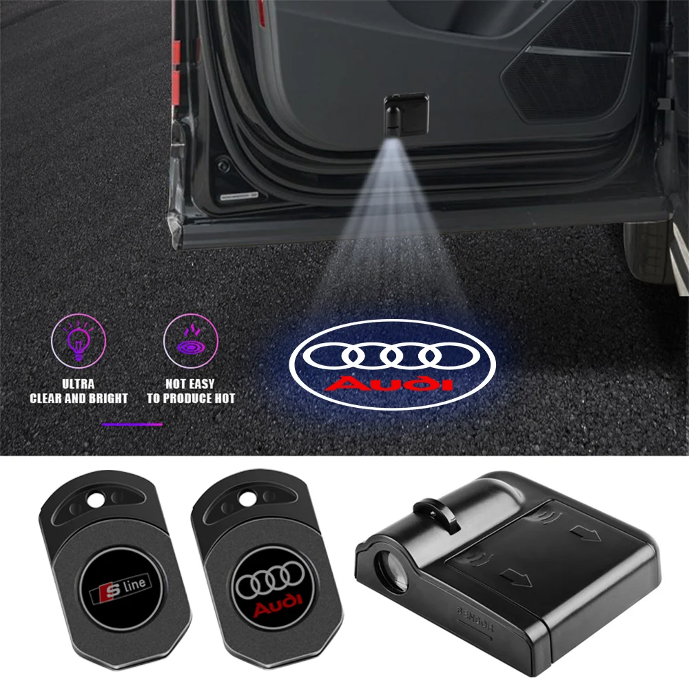 LED Car Door Welcome Light Wireless Projector Lamp AUTO Decor Accessories For Audi A3 A4 A5 A6 A7 Sline Q2 Q3 Q5 Q7 A4L A6L A8L