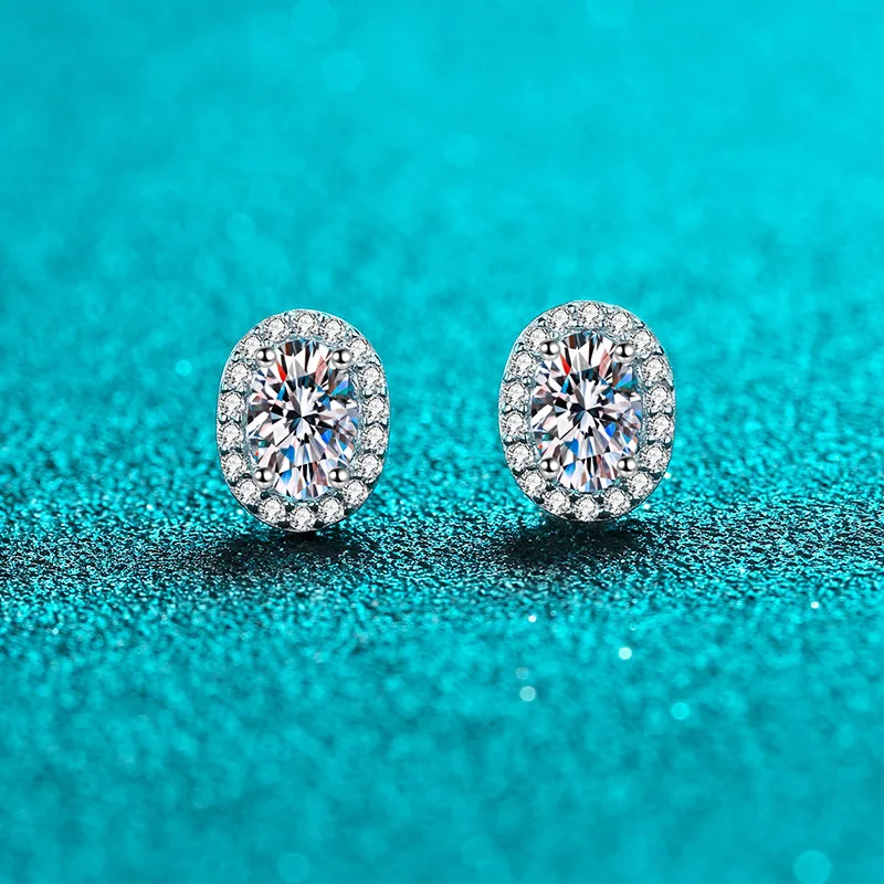 Wholesale Custom Fine Jewelry Oval Cut D Color 2.0CT Moissanite Diamond Earrings S925 Sterling Silver Stud Earrings for Women