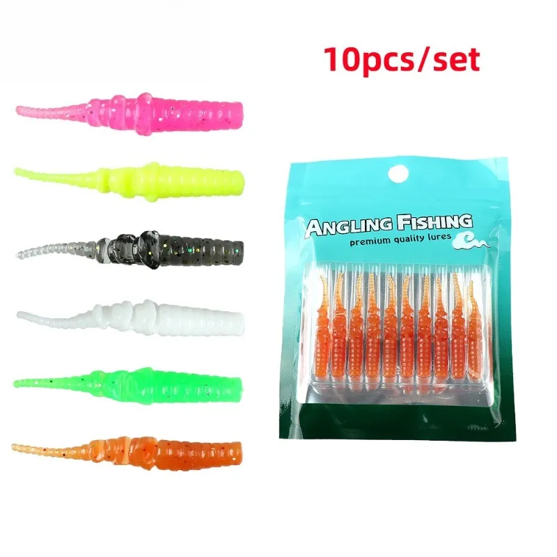 10 Stück 3,8 cm 0,3 g Weichköder für Bodenangeln, Rockfish, Twin Tail, künstlicher Wobbler, Crankbait, bionischer Silikon-Leuchtköder
