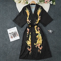 Oversize Long Robe Spring Summer Women Sleepwear Kimono Bathrobe Gown Sexy Satin Nightwear Nightgown Loose Home Dressing Gown