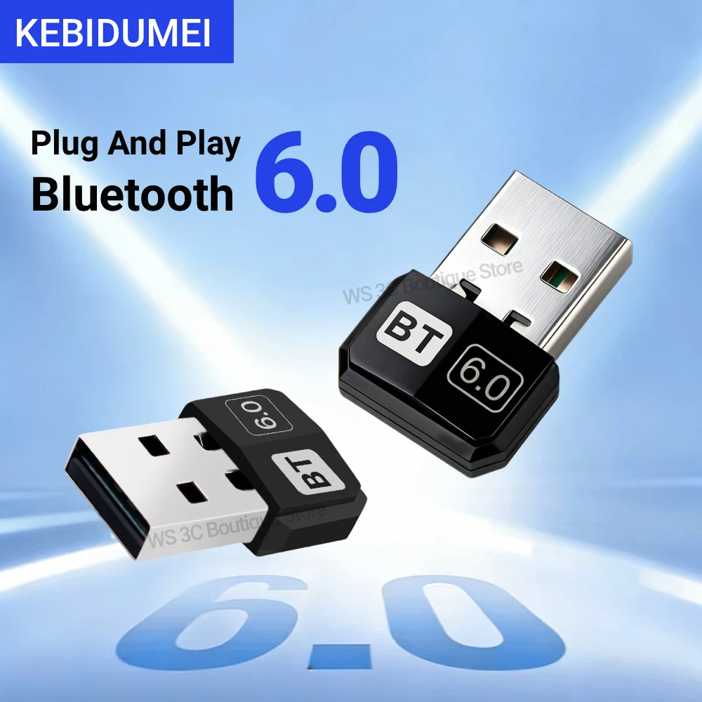 KEBIDUMEI USB Bluetooth 6.0 Adapter Bluetooth 5.4 Dongle for PC Win 11/10/8.1 Bluetooth Receiver&Transmitter for Keyboard/Mouse