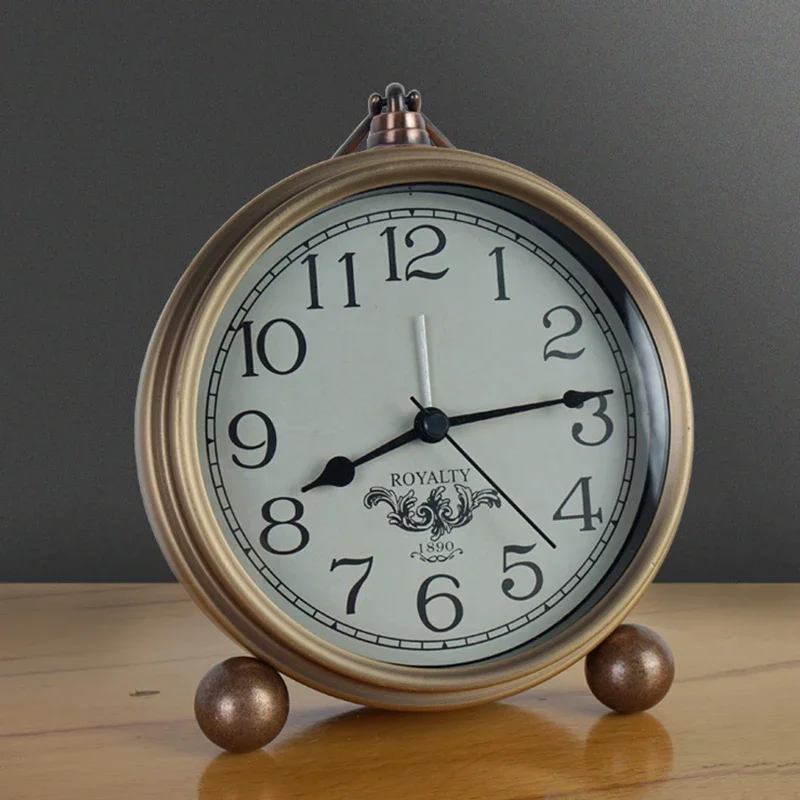 European Vintage Iron Art Alarm Clock American Creative Electronic Clock Household Simple Nightlight Student Personalized Silent
