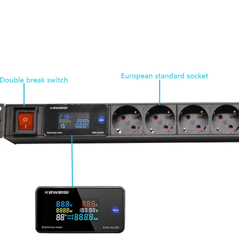 Power strip digital voltage measuring instrument 2-8 socket network cabinet rack power strip European standard socket 2M cable