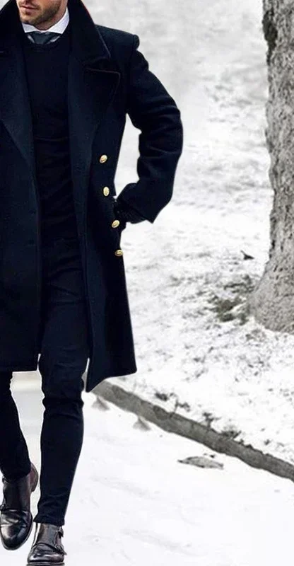 الرجال الخريف الشتاء معطف تويد بلون طويلة الأكمام ترتيب الأسرة طوق زر عارضة أزياء دافئة مريحة العادية القياسية صالح #3