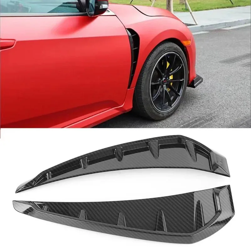 

2pcs Universal Car Shark Grille Car Leaf Plate Simulation Outlet Vent Decor ABS Plastic Carbon Fiber Side Air Flow Sticker