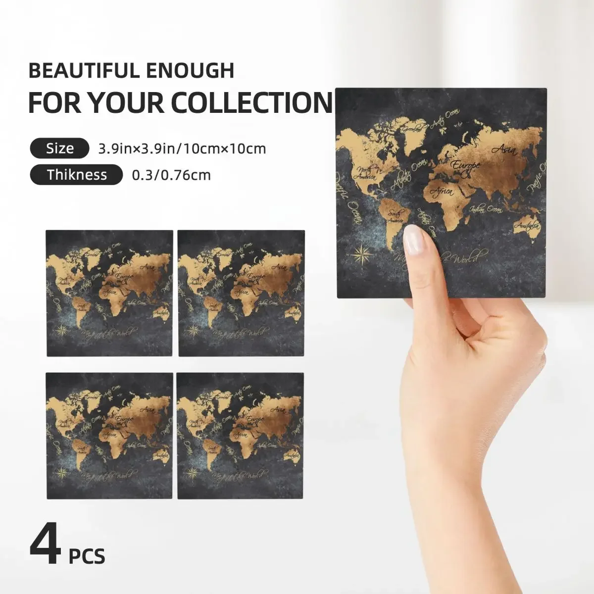 World Map 147 Gold Black Coasters Ceramics Baking Mat Table Decoration Utensils Kitchen Placemats For Dinner Table Coffee Mat