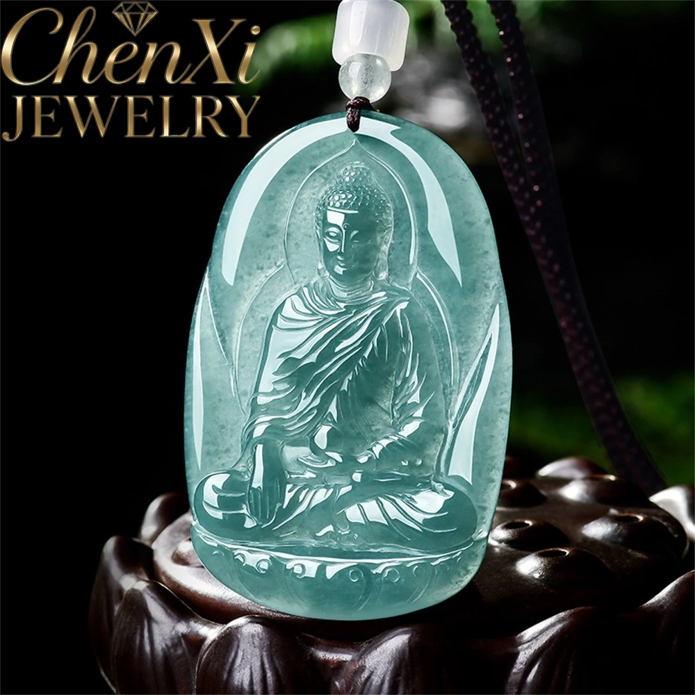

Genuine Natural A-grade Blue Water Jadeite Amitabha Buddha Pendant Hand-carved Ice Grade Necklace Amulet Lucky Charm Jewelry