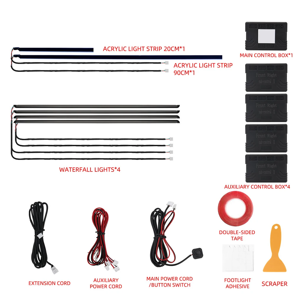 

Interior Fiber Strip Backlight Ambient Light for Cars with 64 Color Options and Music Synchronization Accessible by Mobile App