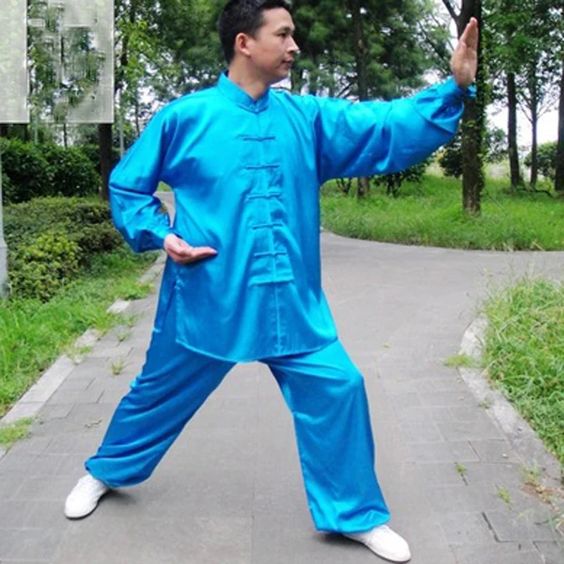 Pakaian tradisional Cina Pria Wanita 2024baru, pakaian latihan kerah berdiri kancing kostum Tai Chi Kung Fu warna Solid Vintage