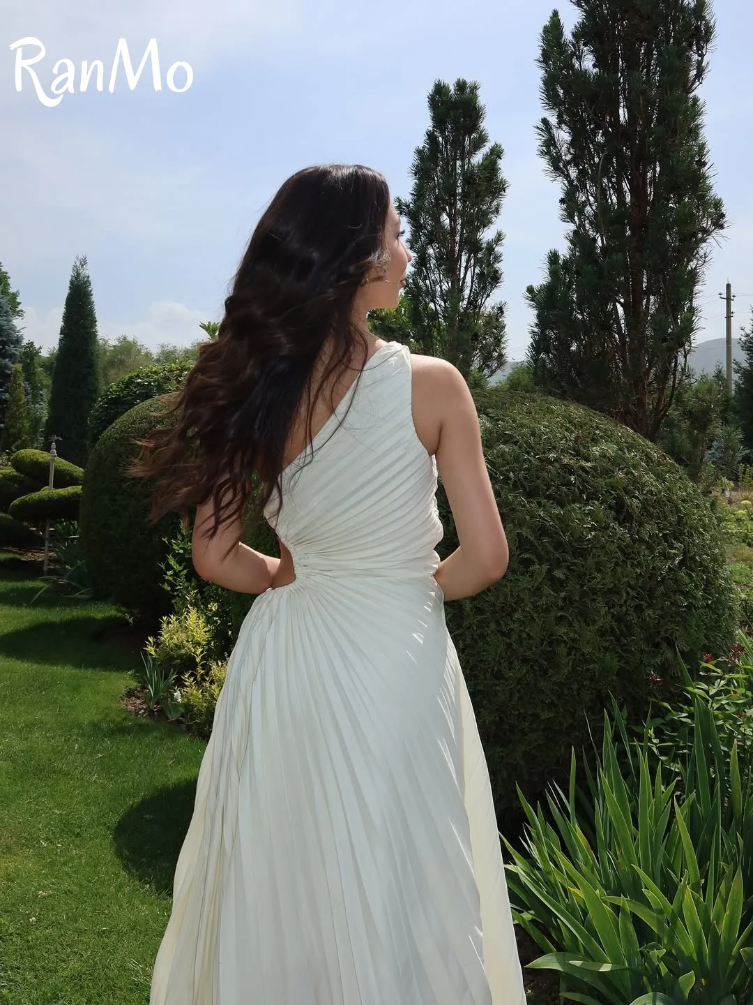 Ranmo elegante vestido largo ceñido con cintura calada estilo puro deseo diseño de hombro lateral hasta el tobillo un hombro personalizado