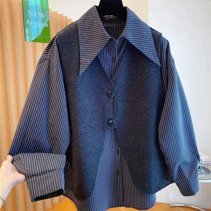 الراقية الأوروبية سترة سوداء قميص قطعتين معطف المرأة ربيع الخريف 2025 موضة جديدة مجموعة قمة الإناث مع الزي عالي الإحساس #1