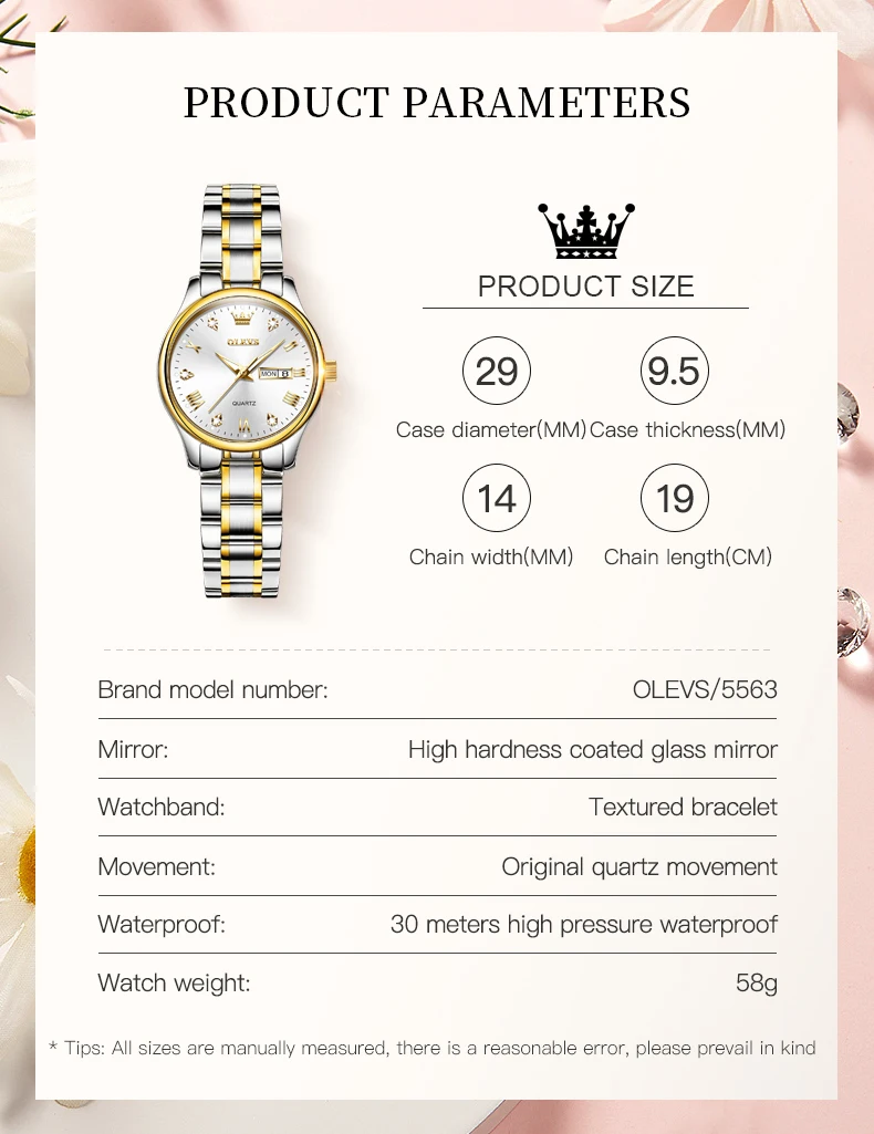 OLEVS 5563 High-end Brand Fashion Elegant Ladies Quartz Watch Luminous Hands Date Display Stainless Steel Strap Women\'s Watch