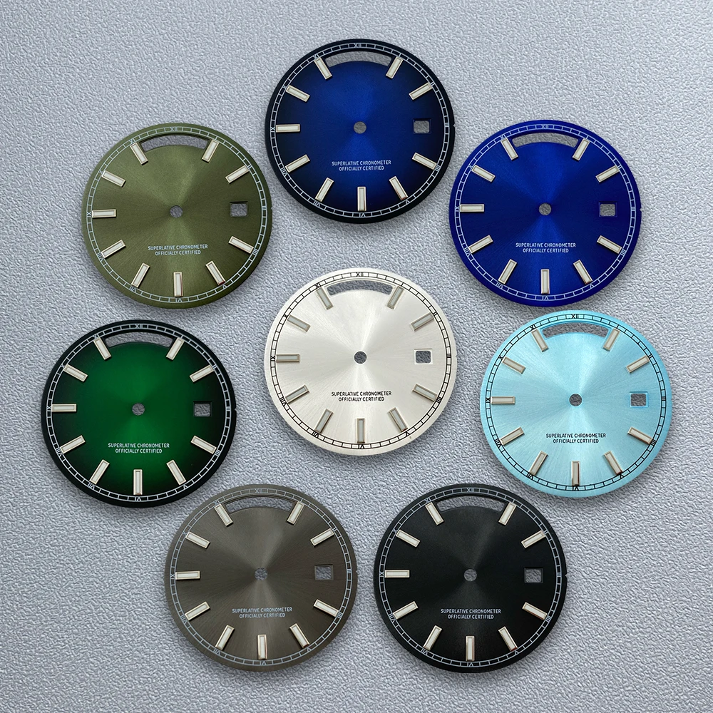 

31mm S Logo Day And Date Dial Fit 8285 Movement Green Luminous Sunray High-Quality Dial Watch Modification Accessories