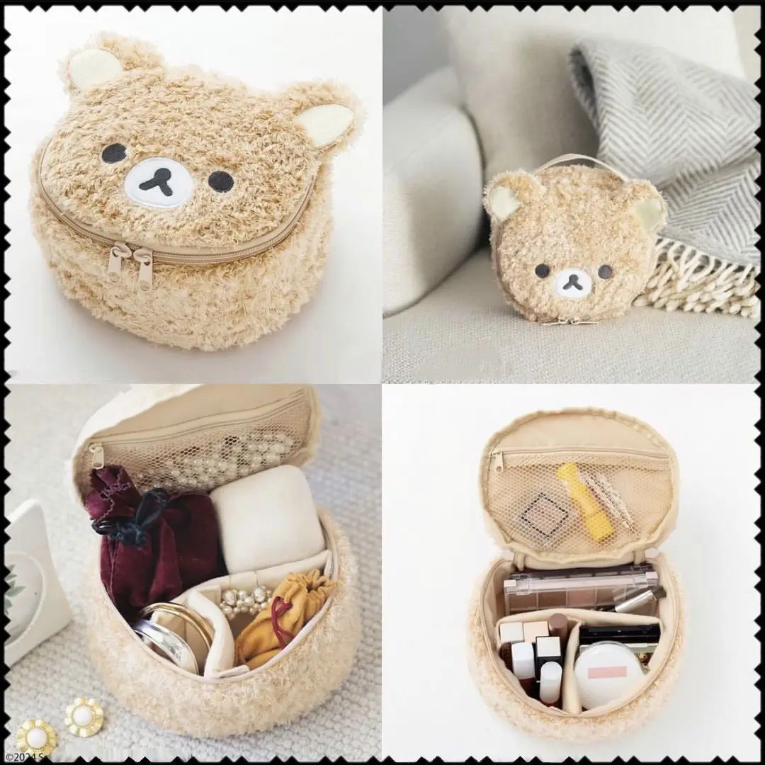 Cute Rilakkuma Plush Cosmetic Bags Cases Makeup Bag Storage Organizer Box Pouch Make Up Bag Vanity Beauty Case For Women Girls