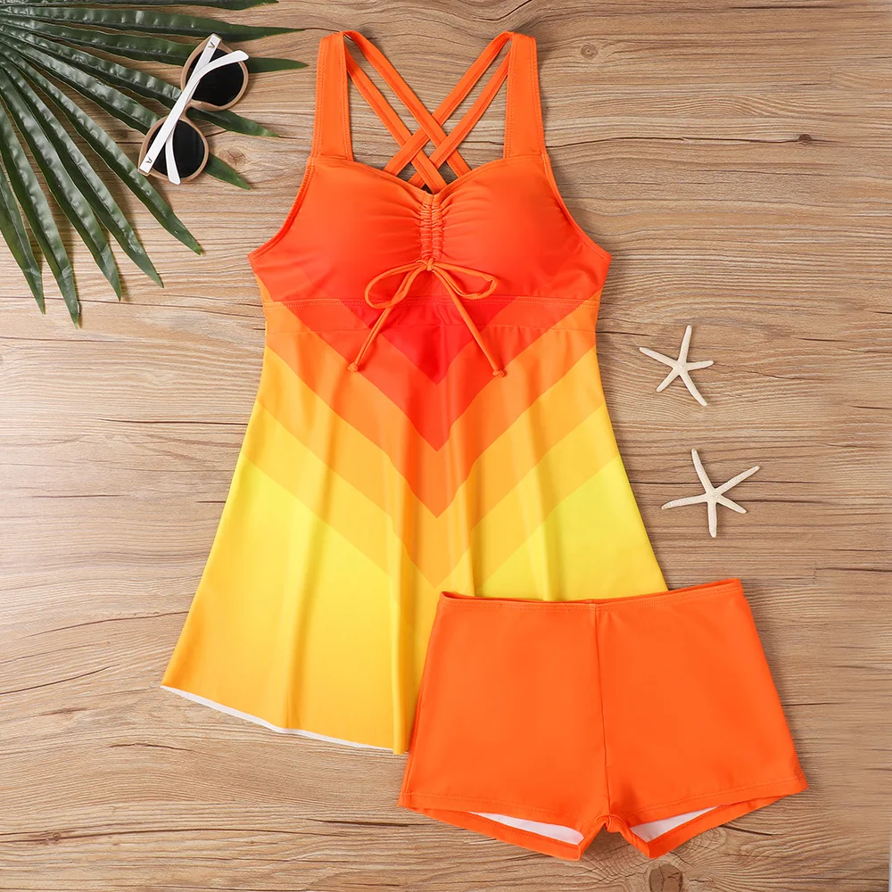 2026 New Women Plus Size Striped Geometric Tankini Two Piece Swimsuit Set Sexy Beach Vacation