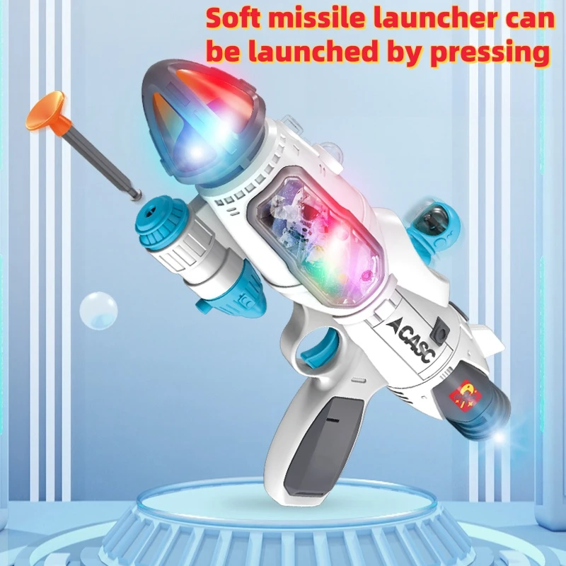 Kids Multifunctional Smoke Music Light Space Soft Bullet Sucker Toy Gun, Pull the Trigger Out of Smoke, Boy Girl Birthday Gift