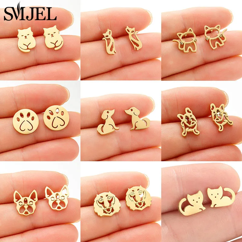 Cute Animal Earings Multiple Stainless Steel Cat Stud Earrings for Women Dog Paw Ear Studs Everyday Jewelry Pendientes Gift