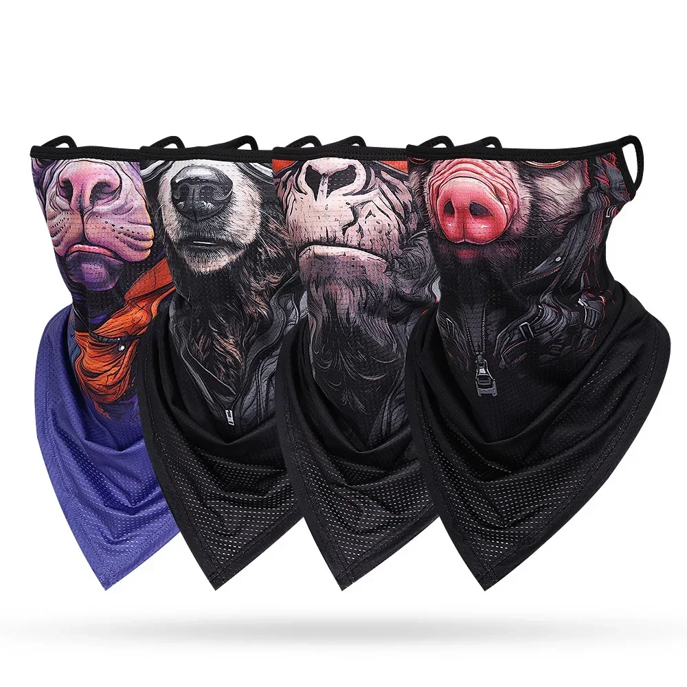 3D Dog Cat Tiger Leopard Shark Orangutan Print Ice Silk Mesh Sports Face Balaclava Men Women Ear Loops Cycling Face Mask Scarf