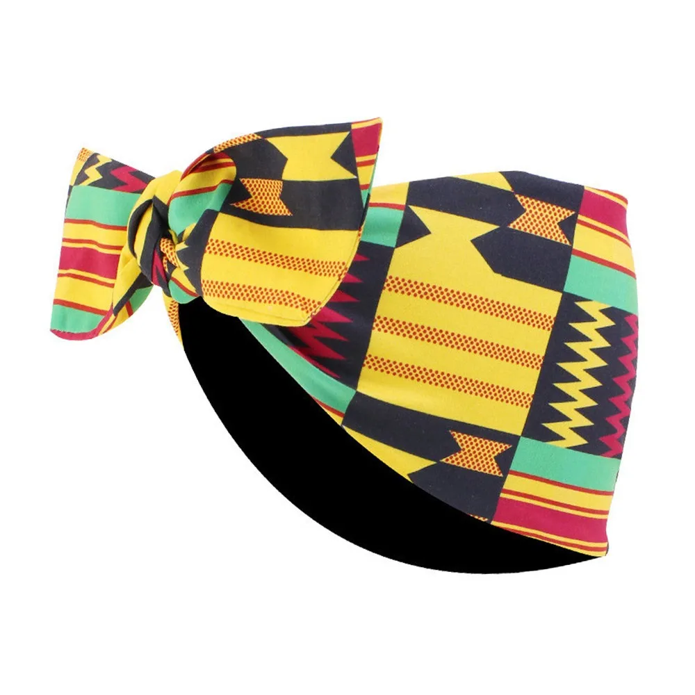 

Vintage Wide African Print Headband Elastic Knotted Boho Hair Wrap Daily Wears Turban for Women