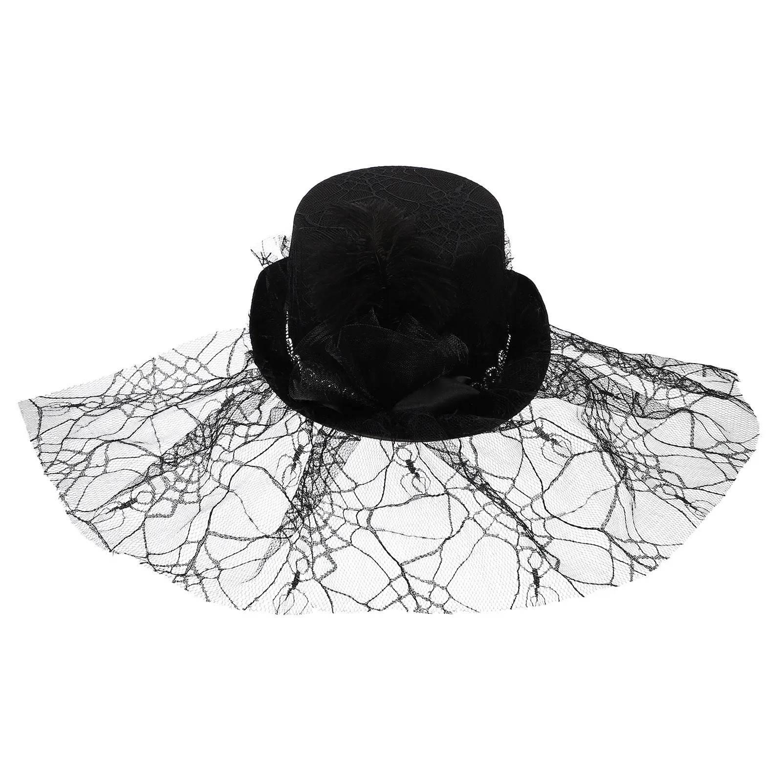 

Black Magician Hat Halloween Costume Performance Hats Woman Unique Shape Gauze Stylish Party Supplies Accessories