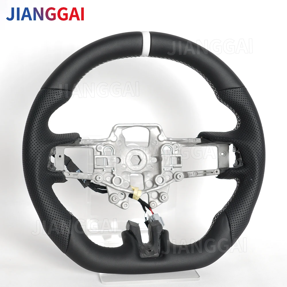 

Full Leather Steering Wheel White Stitching For Ford Mustang GT 2015 2016 2017 Black Smooth Leather Steering Wheel Accessories