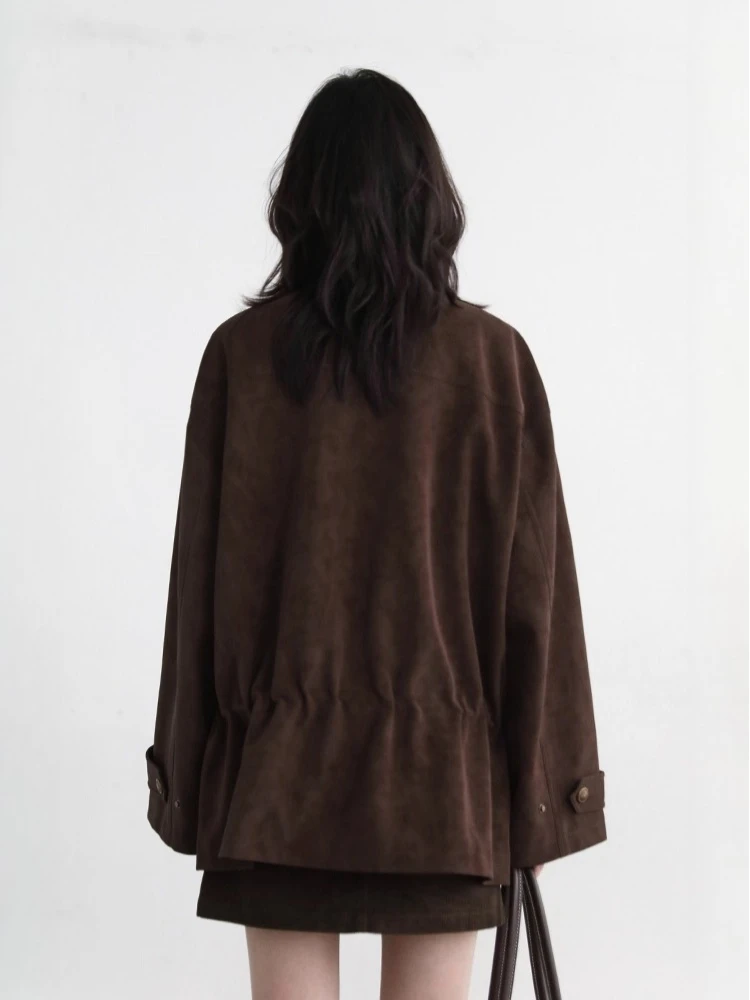 CHIC VEN nuevas mujeres abrigo de piel sintética cuello alto Retro ante nuevo cintura ajustable longitud media chaqueta femenina Otoño Invierno 2025