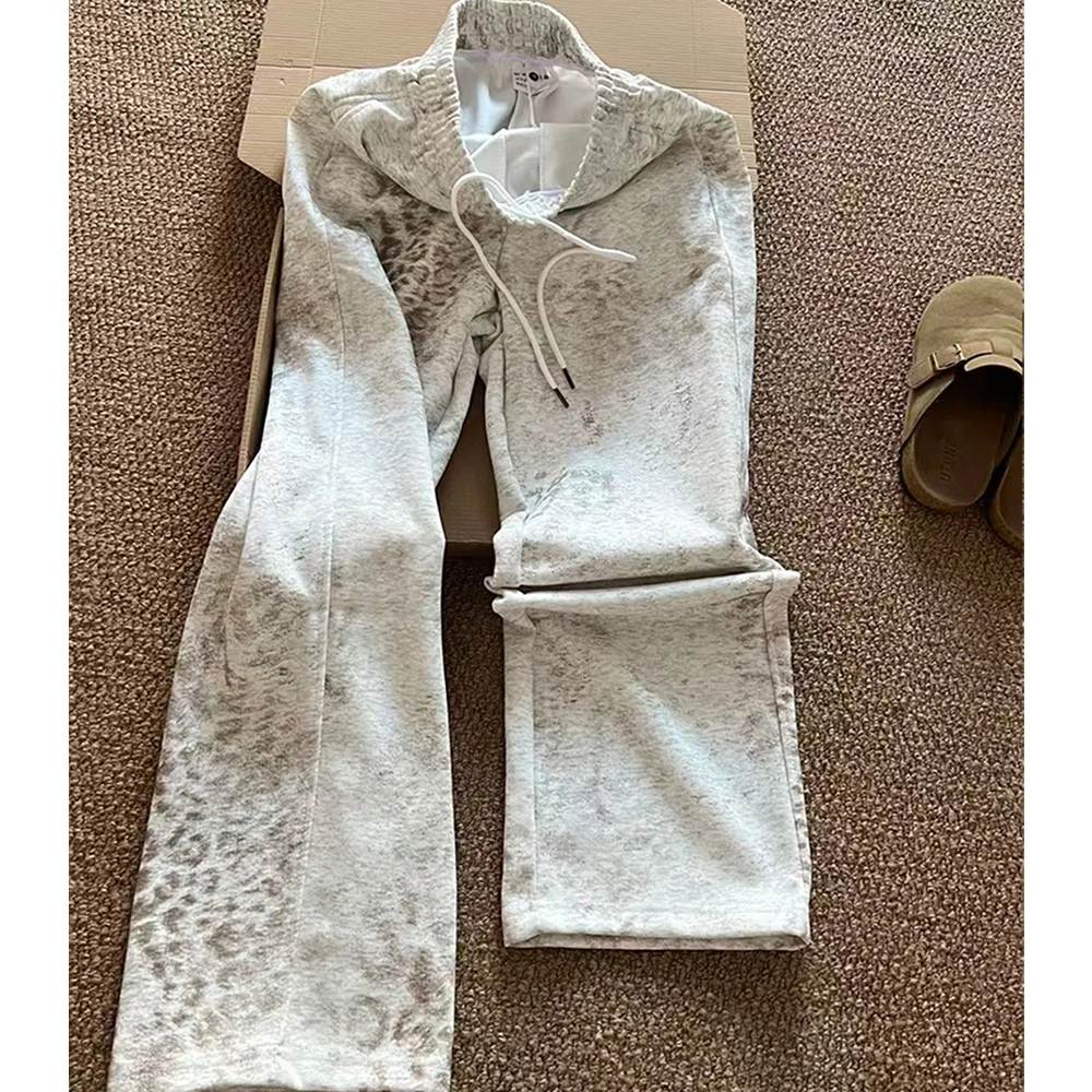 American-style Men/Women Leopard Print Sweatpants Elastic High Waist Casual Loose Trousers 2025 Fashion All-matched Pants