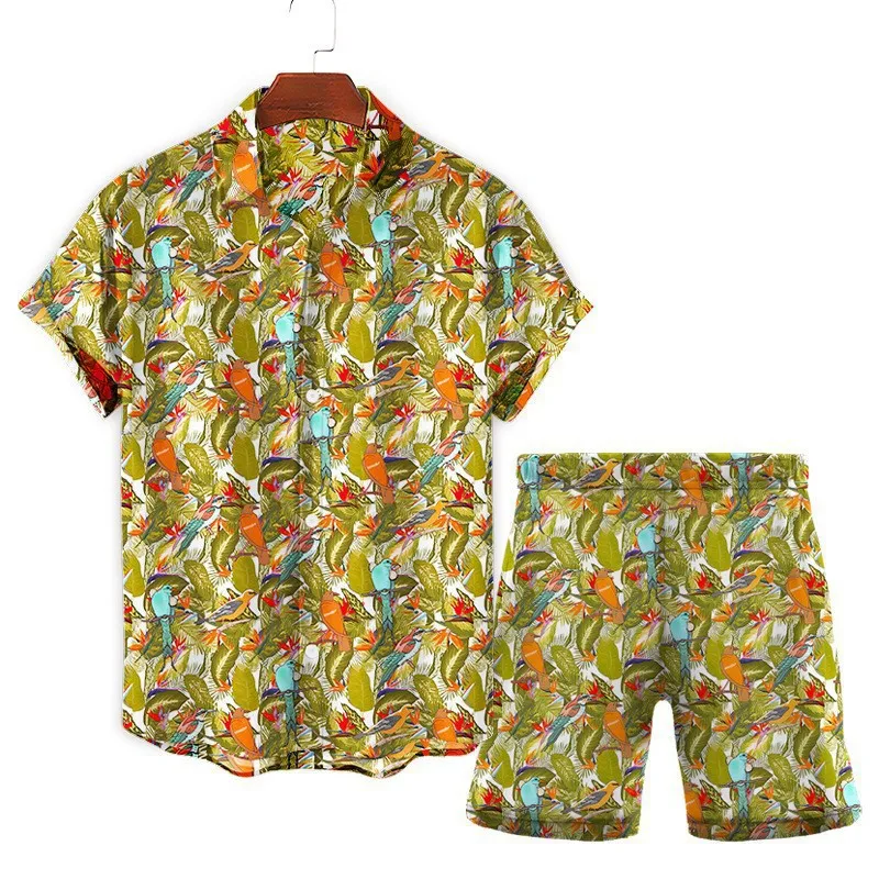 Plant Leaves 3D Print Men Shirt Sets Fashion Short Sleeve Shirt Oversized Casual Beach Shorts Streetwear Hawaiian Suits Clothes