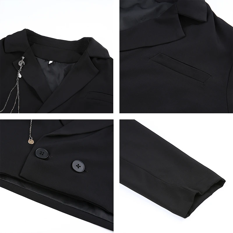 Rapwriter Fashion Star Brooch Notched Single-breasted Blazers Women  Autumn Long Sleeve Loose Crop Jacket Veste Femme Blazer