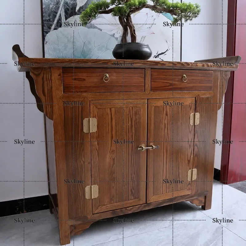 for Medieval Style Solid Wood Entrance Decorative Cabinet Low Side Table Bar Case for Entryway Tea Room Zen Home Furniture