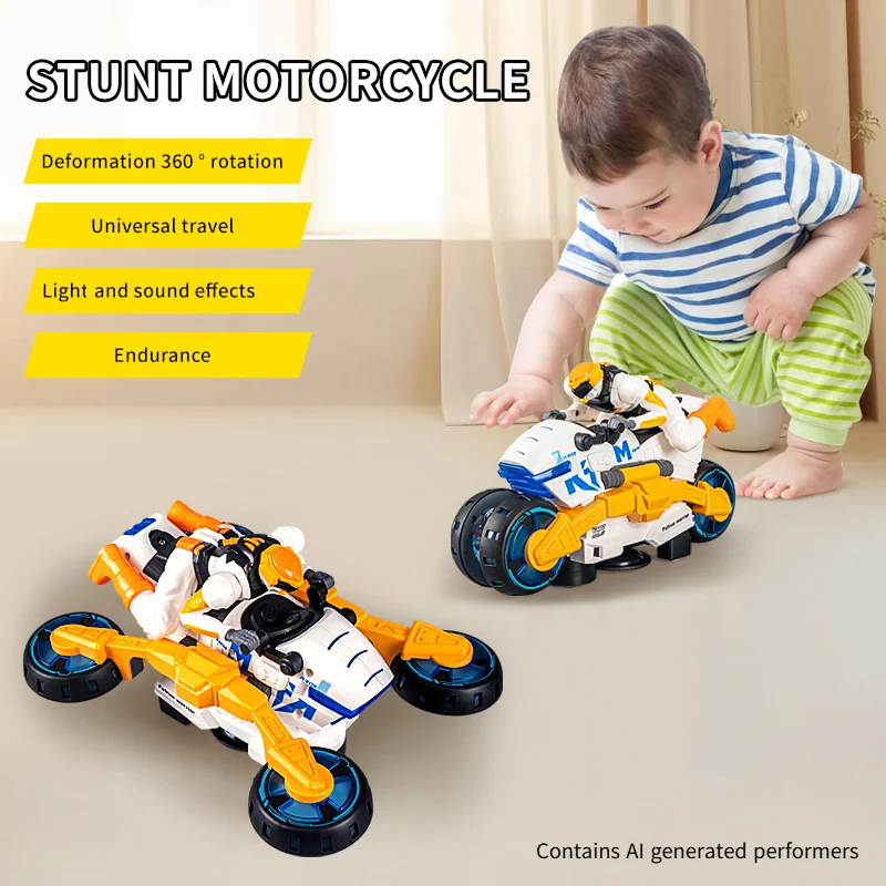 Electric Stunt Deformation Motorcycle Toy Kids Obstacle Avoidance 360 Rotating Lights Music Car Educational Boy Christmas Gifts