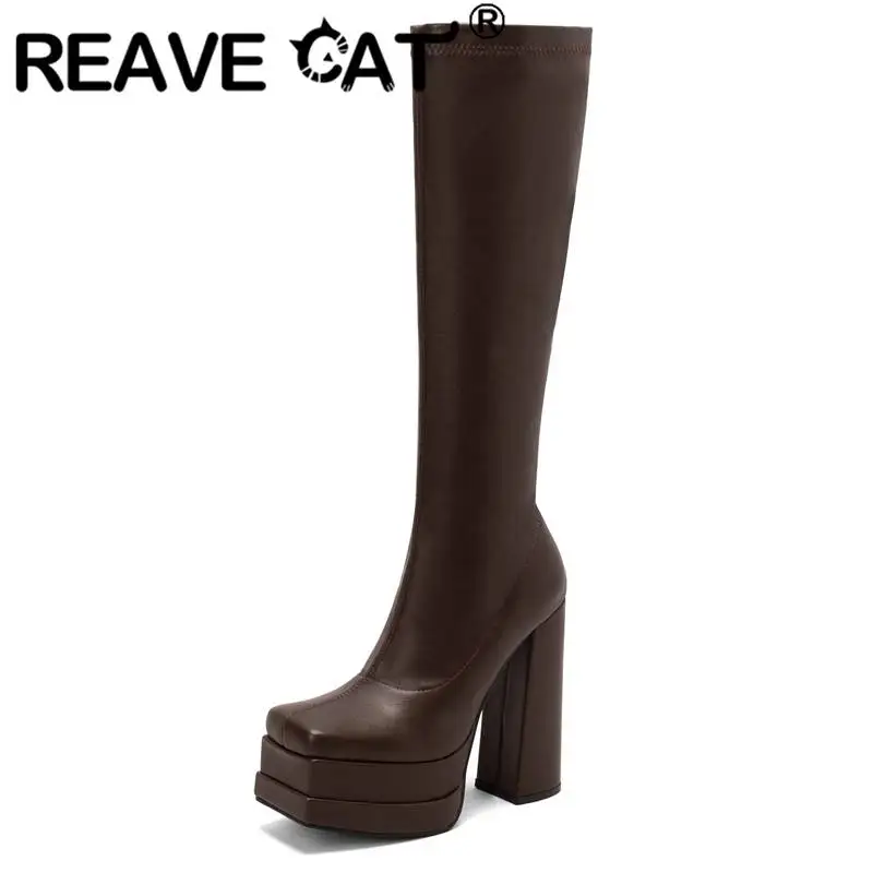 REAVE CAT 2022 rozciągliwe 4.5cm platformy buty do kolan Toe gruby obcas 14cm duży rozmiar 47 48 Party Girls