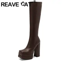 REAVE CAT 2022 rozciągliwe 4.5cm platformy buty do kolan Toe gruby obcas 14cm duży rozmiar 47 48 Party Girls