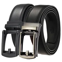 Plus Size 170 160 150 140 130cm Click Business Belts Famous Brand Men Genuine Leather Belt Strap Metal Black Automatic Buckle
