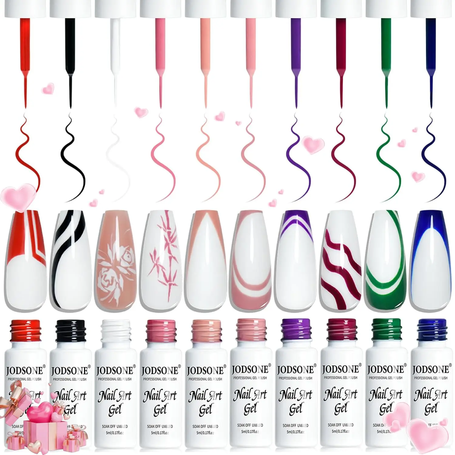 

10pcs Nail Art Gel Liner Set, 3D Nail Art Pens for Fine Lines & Detail Polish, DIY Painted Nails at Home Salon
