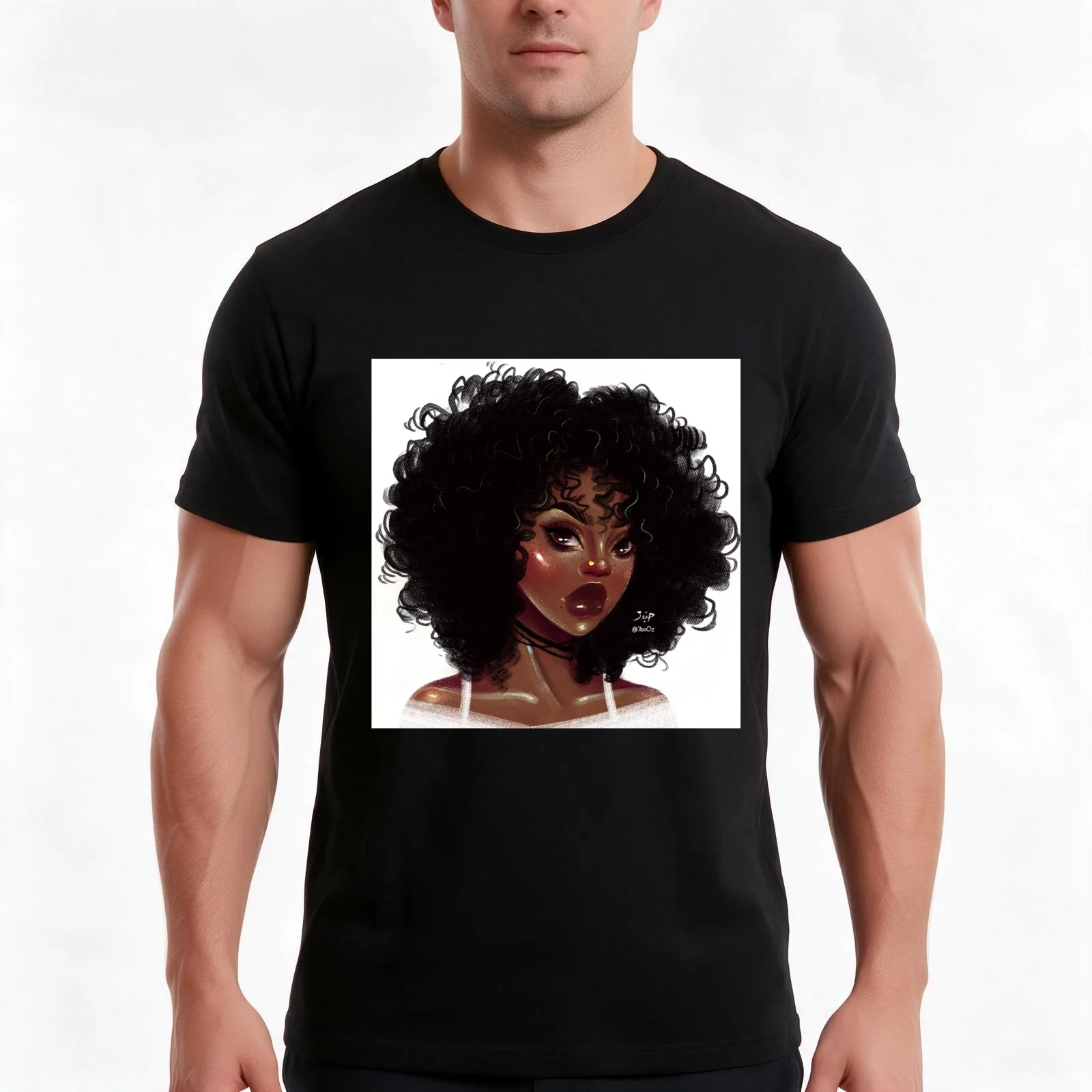Curly Girl 3 T-Shirt, Summer Casual Cotton Tee, Oversized Streetwear Tops, Vintage Graphic Print, Loose Fit Short Sleeve